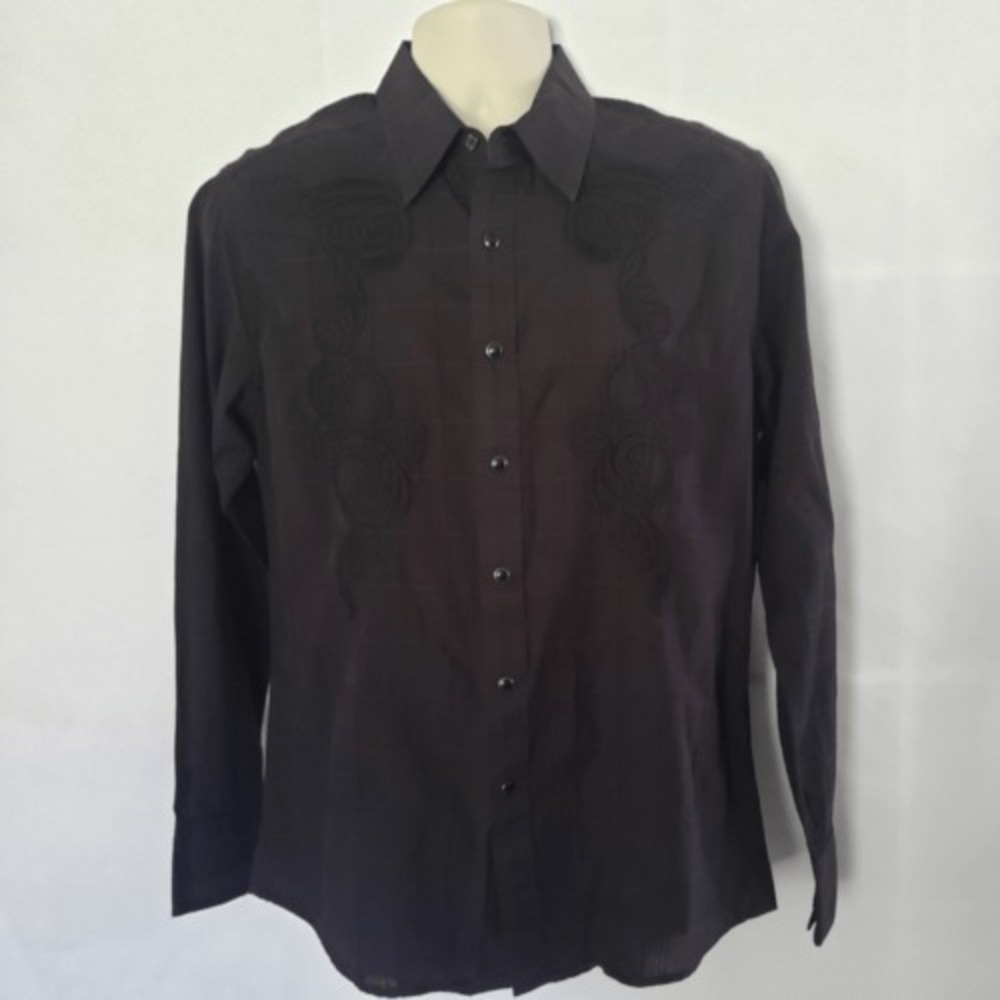 Rock & Roll Cowboy Black Embroidered Western Shirt‎ sz M
